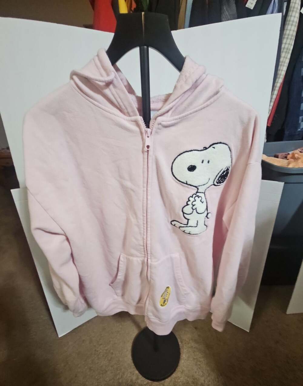 Peanuts Snoopy Zip Up Hoodie Size M Pink Fleece Patches
